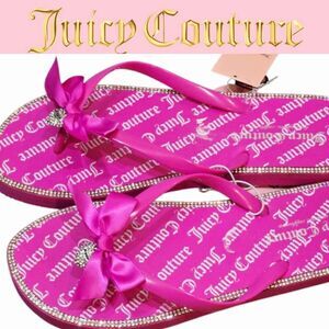 Juicy Couture Sonnet Rhinestone Embellished Flip-Flop Sandals- Bright Pink